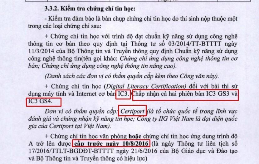 Về chứng chỉ tin học bạn lưu ý cần MOS 4 module 7->10, hoặc IC3 mới được nhé