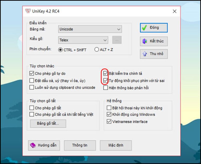 Laptop không gõ được tiếng việt đang bật tính năng soát lỗi chính tả và gõ nhanh