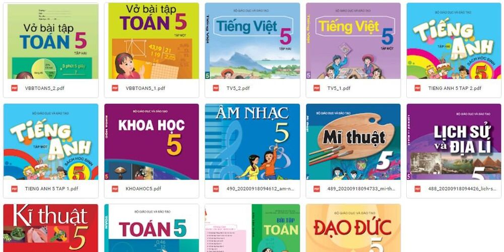 Chia sẻ file mềm sách giáo khoa tiểu học lớp 5