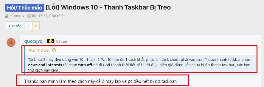 lỗi đơ thanh taskbar trên windows 10
