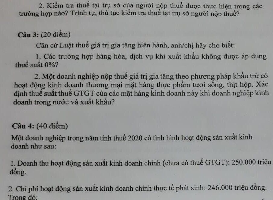 đề thi công chức thuế miền Bắc ngạch chuyên viên, KTV thuế, chuyên viên CNTT vòng 2 chính thức