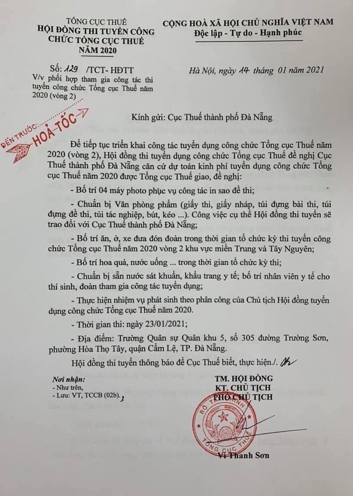 Lịch thi công chức thuế miền Trung và các tỉnh Tây Nguyên